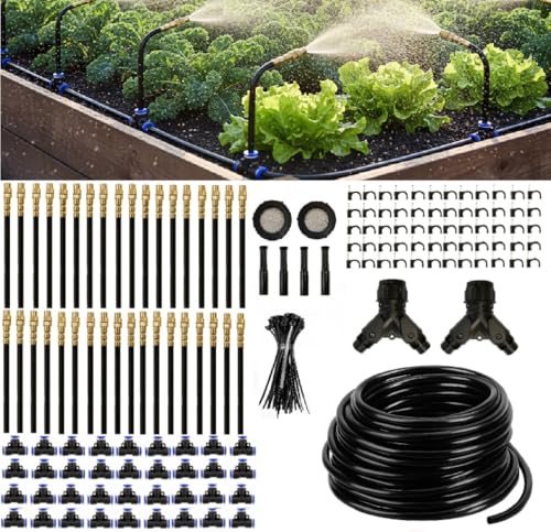 Automatic Garden Irrigation System 200ft, Upgraded Drip & Spray Watering Kit with 36 Adjustable Copper Nozzles for Raised Beds, Outdoor Garden, Lawn, Potted Plants & Greenhouse (200ft)