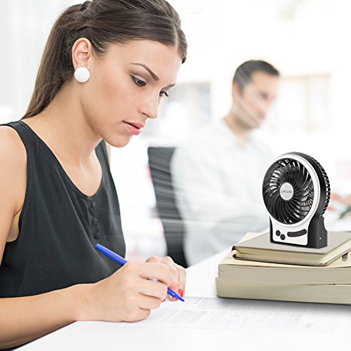 OPOLAR Mini Portable Battery Operated Desk Fan with 3-13 Battery Life, Rechargeable & USB powered Handheld Fan for Desk Beach Camping, 3 Speeds, Strong Airflow, Internal Blue Light& Side Flash Light
