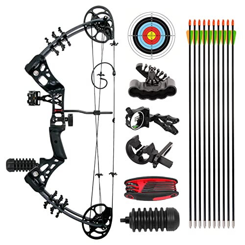 AKCHOER Compound Bow and Arrow Kit Youth Bow and Arrow Set, 15-45 Lbs Draw Weight, 18"-29" Draw Length, Right Handed Bow for Beginner, 320 Fps Hunting & Target Bow with All Accessories (Black)