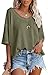 Produktbild PEOD Strickhemd Damen Kurzarm Elegante Oberteile Oversize Fledermausärmel Strick Tops Bluse Sommer V-Ausschnitt Einfarbig Lose Tunikahemd Blusentops T-Shirts Grün gr 42