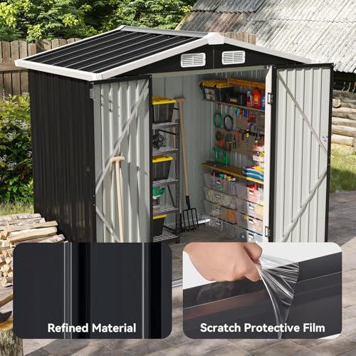 Aoxun 6x4 FT Outdoor Storage Shed, Metal Garden Tool Shed with Sloping Roof & Lockable Door for Patio Lawn Backyard, Black - Image 2