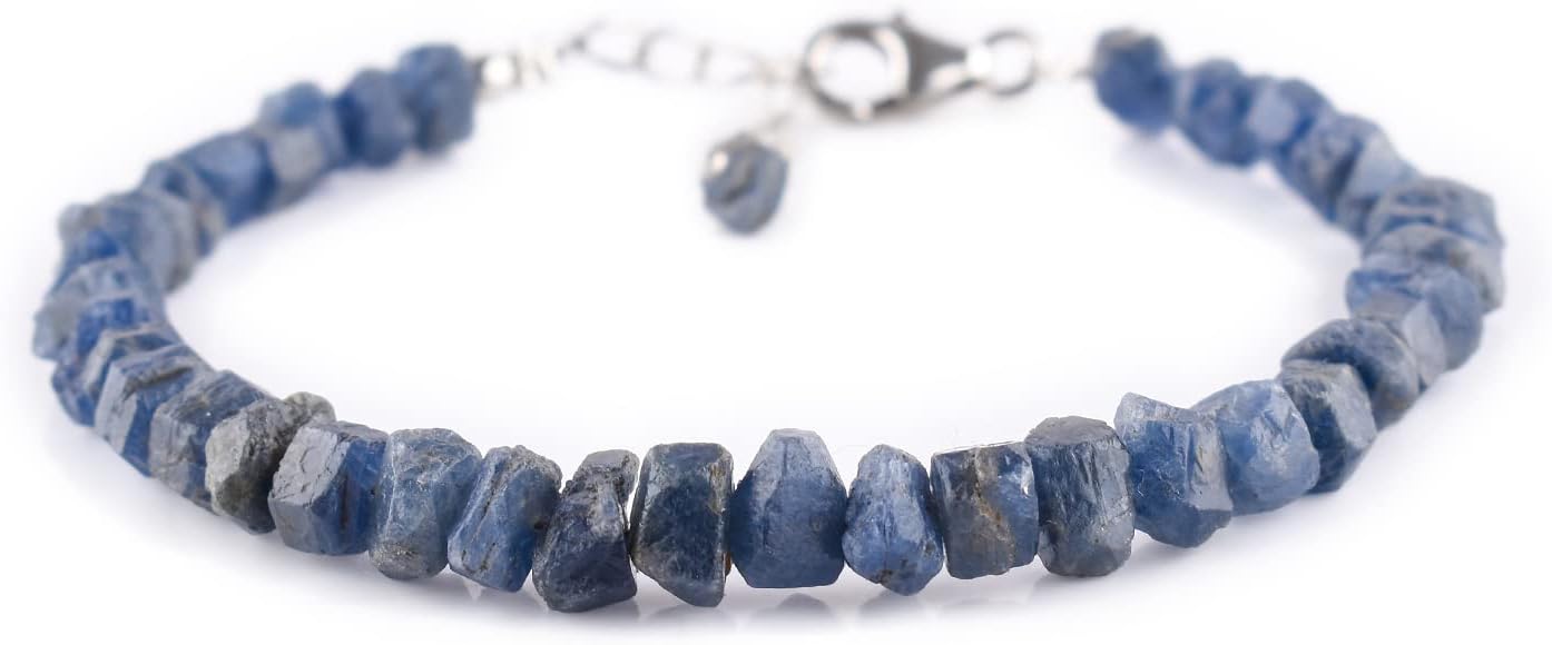 InfinityGemsArt Blue Sapphire Bracelets For Women Crystal Handmade String Raw Gemstone Rough September Birth Stone Jewelry Crystals and Healing Stones 925 Sterling Silver Chain 8 inchs