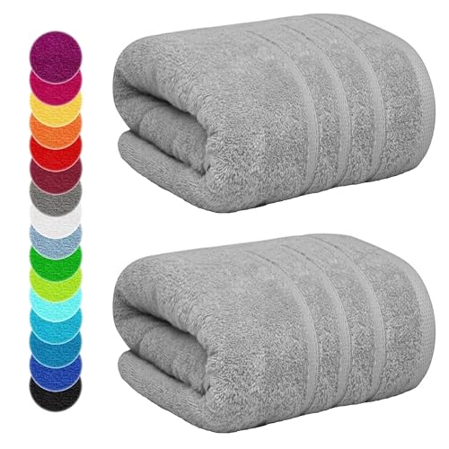 2 X Toallas De Baño Extra Grandes Super Jumbo 100x200 Cm, 600 G M , Toallas De Lujo Suaves 100 De Algodón Egipcio, Xl, Grandes Para El Baño Plata, 2