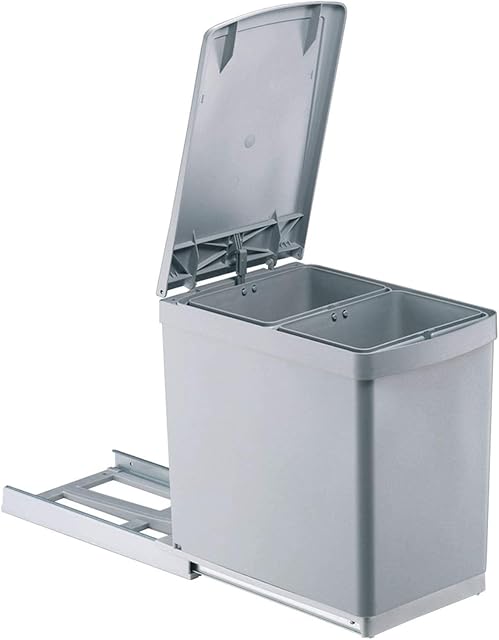 PYRAMIS Waste bin, plastic, grey, 2 x 7.5 litres || cabinet width from 30 cm