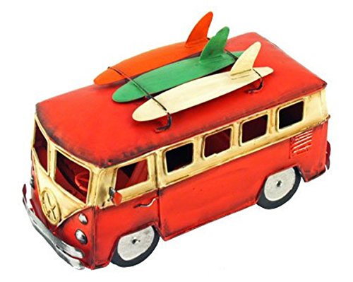 Chesapeake Bay Metal Volkswagen Van with Surfboards on The Roof Rack (Red)