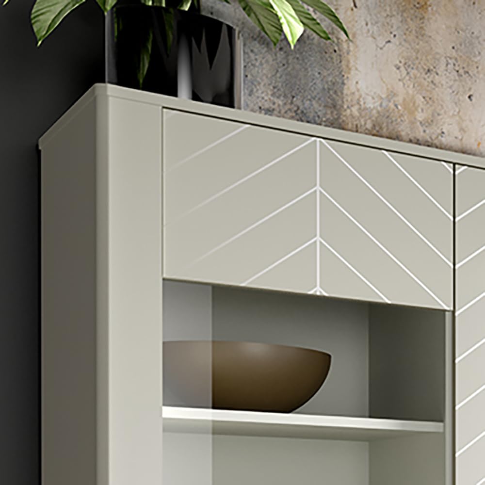 Lomadox Wohnwand in Kaschmir mit Lowboard, Vitrine & Highboard – Modernes Wohnzimmermöbel-Set im Fischgrät-Design mit Softclose