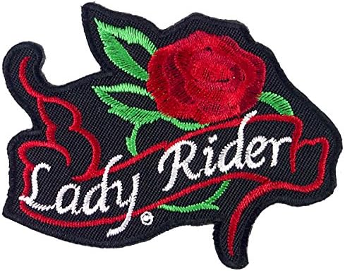 Red Rose Flower Lady Rider Biker Embroidered Iron on Patch