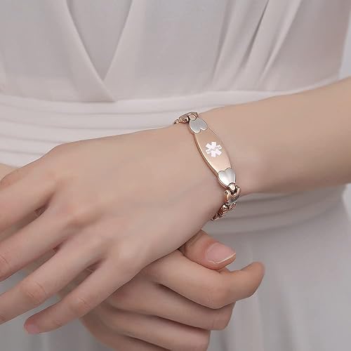 Miniatura 4 de Pulseras de alerta médica de moda encantadora con grabado gratuito Pulsera médica de identificación médica de doble corazón para mujeres