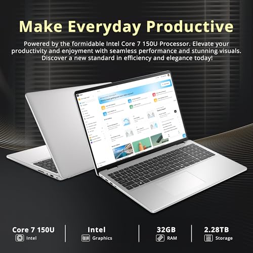 Image of Dell 16″ FHD+ Touchscreen Laptop, Intel Core 7 150U, 32GB DDR5 RAM, 2.28TB Storage (2TB SSD + 288GB Docking Station Set), Wi-Fi 6E, Backlit Keyboard, Fingerprint Reader, Windows 11, Platinum Silver