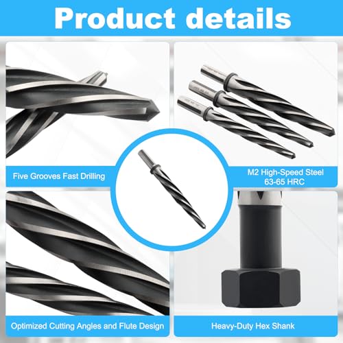 image for Rocaris 5 Pcs M2 HSS Taper Chucking Reamer Drill Bit, 3/8