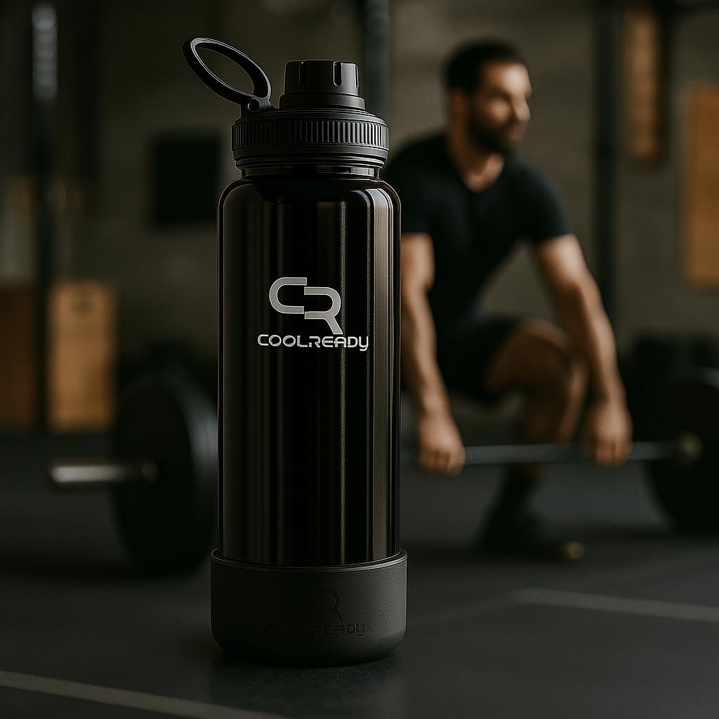 40 oz Metallic Black Insulated Water Bottle with Straw & Spout Lids Stainless Steel Thermo Bottle, Wide Mouth Leakproof Design, Double Wall Cold 24 H Hot 12 H, Silicone Boot for Gym - Image 2