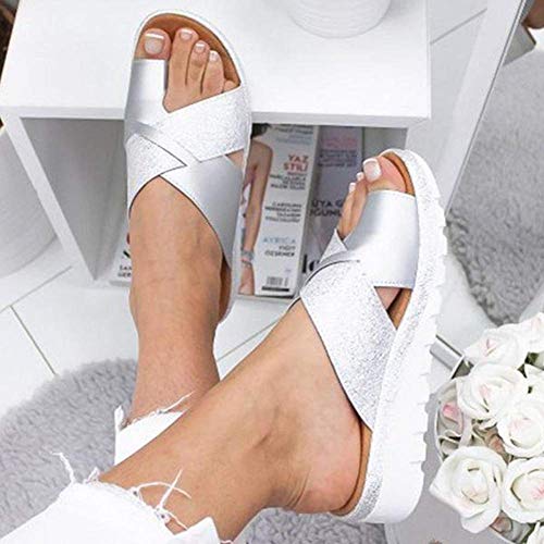 Femmes Valgus Bunion Pied Correcteur Sandales en Cuir PU Plat Gros Orteil Os Orthopédique avec Support De La Voûte pour Soulager La Douleur Symptômes D'oignon, Rougeur du Pied Douleur Et G Cover