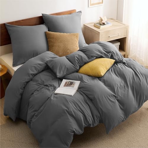 BEDSURE Bettwäsche 135x200 4teilig Anthrazit - 2 Bettbezüge 135x200 cm + 2 Kissenbezüge 80X80 cm, ÖKO-TEX Bettwäsche-Sets Grau Polyester...