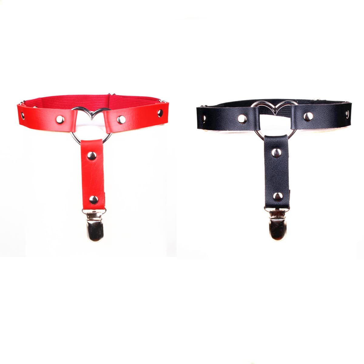 Heart Leg Garter Belt, 2PCS Heart Leg Garter Belt Thigh Harness, Women Adjustable Leather Thigh Garter for Women (Black,Red), Black, Red, Medium-image-34