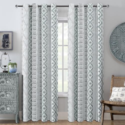 Image of XiDi Blackout Curtains for Bedroom 84 Inches Long 2 Panels Grey Boho Vintage Farmhouse Patterned Curtains for Living Room Thermal Insulated Vintage Rustic Grommet Window Drapes, Light Grey 52Wx84L