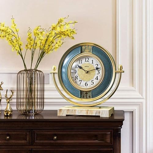 Blue 12 Inch Vintage Mantel Clock with Silent Pendulum Movement. Battery Operated Table Clock for Living Room, Office Desk, Shelf Decor. ABS Shell Sturdy Frame. Quiet Timekeeping. Elegant Home Accent.