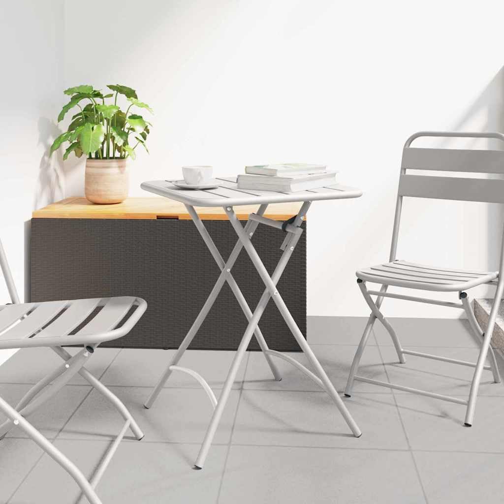 Stolik bistro beżowy, 55 x 55 x 72,5 cm, wykonany ze stali malowanej proszkowo, składany, do ogrodu, na taras, balkon, kemping, piknik, do użytku na świeżym powietrzu