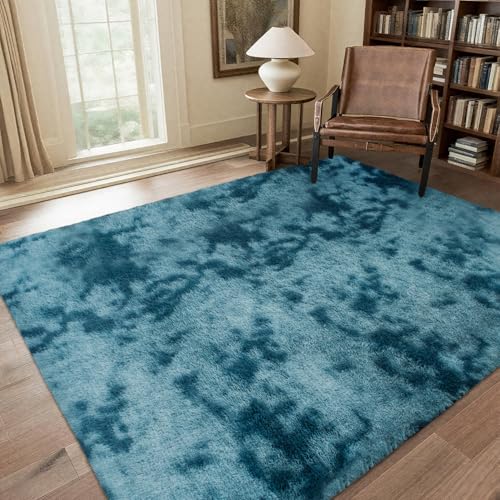 QUINZI Weiche Teppich 160x230 Hochflorteppiche Moderne Flauschige Teppich Schlafzimmer Wohnzimmer Kinderzimmer Zottelteppiche rutschfeste teppiche（Blau）