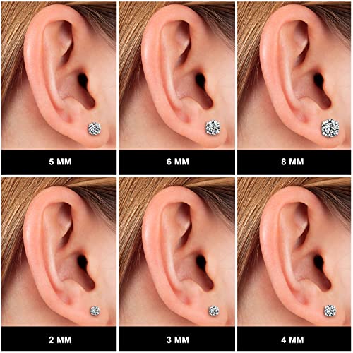 Uboory 6 Pairs Stud Earrings Set, Hypoallergenic Cubic Zirconia 316L Earrings Stainless Steel Cz Earrings Silver #TOP2