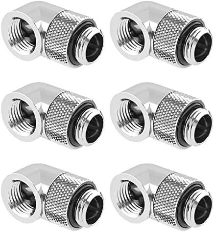 dracaena.io 6 Pack G1/4" Thread Male to Female Extender Fitting, 90° Rotary Fitting Adapter Connector for Computer Water Cooling System, Silver