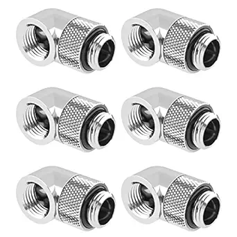 dracaena.io 6 Pack G1/4" Thread Male to Female Extender Fitting, 90° Rotary Fitting Adapter Connector for Computer Water Cooling System, Silver