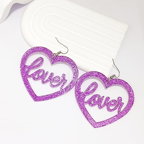 Pink Heart Earrings Lover Heart Earrings Dangle Taylor Lover Earrings Arylic Ts Lover Heart Shaped Earrings (Purple) #TOP1