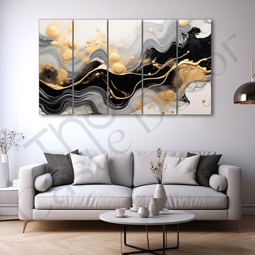 Image of The Castle Decor Marble abstract art painting with frame Big Size 27x48 Wall art for living room,Bedroom,Drawing room,Hotels-Wooden Framed-337