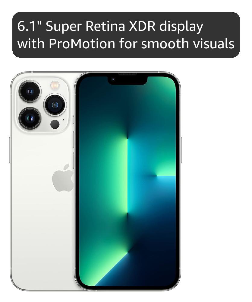 Apple iPhone 13 Pro, 128GB, Silver - Unlocked (Renewed)