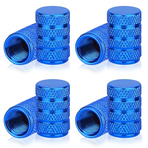 Wincredulous Deep Blue Thread Tyre Valve Caps, Dust Caps for Car Tyres, asy-grip Aluminum Alloy Car Dust Cap Valve Covers Replacement with O-ring Gasket for Bike, Motorcycle, Cars