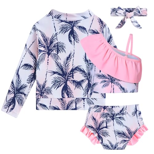 Image of Funnycokid Baby Toddler Girls Swimsuit 4 Piece Bathing Suit Long Sleeve Rash Guard Sets 12 Months-7 Years