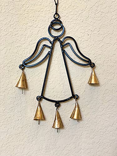 Angel Chime Metal Hanging Decoration Black With Turnished Gold Bells Modern Home Office Christmas Ornament 17" X 8" #TOP5