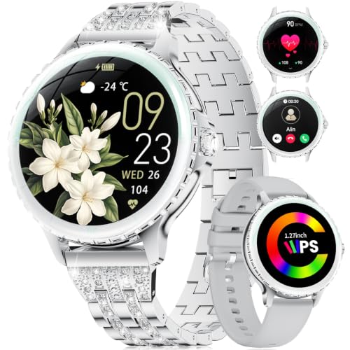 Smartwatch Damen mit Telefonfunktion, Elegante Damen Smartwatch mit 1, 27″, Fitnessuhr mit 100+ Sportmodi, Herzfrequenz/ Schlafmonitor, Sportuhr IP68, Armbanduhr für Samsung/ iOS/ Android, F