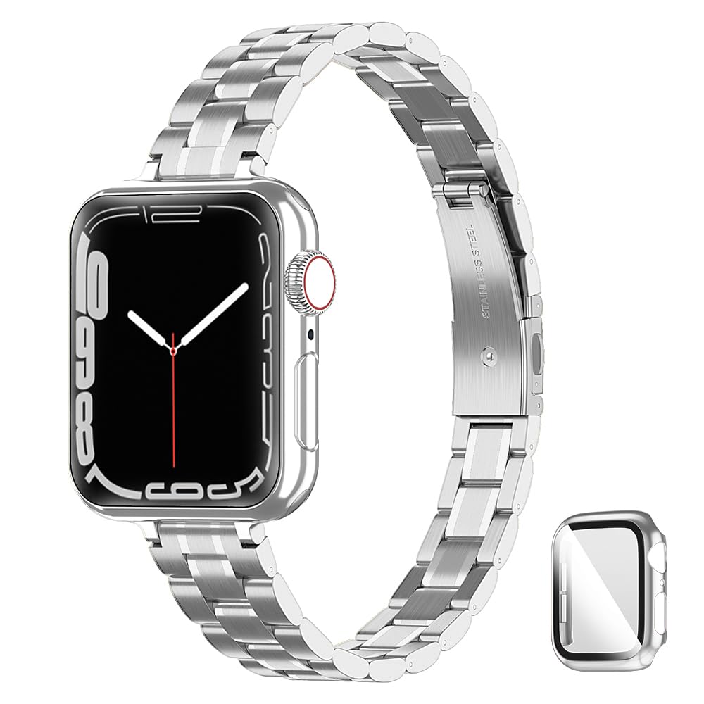 Bracelet compatible avec le Apple Watch 11 10 42mm pour femme, Band de réglable et fin et élancé en acier inox pour iWatch 11 10 42mm Montre, Argent