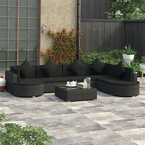 Genérico Set Muebles de jardín y Cojines 8 Piezas ratán sintético Negro,Mobiliario,Muebles de jardín,Conjuntos de jardín-46751