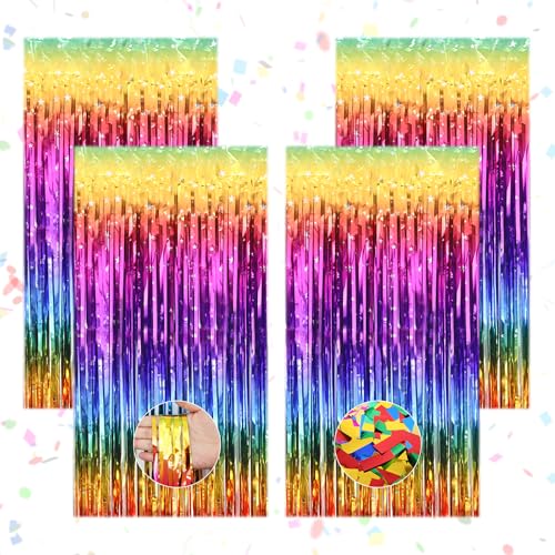 4 Bunte Lametta Vorhänge, Regenbogen-Metallic-Glitzer Vorhang...