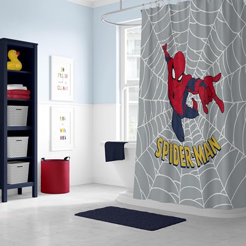 Image of Jay Franco Marvel Spiderman Fabric Shower Curtain - Kids Grey Bathroom Decor