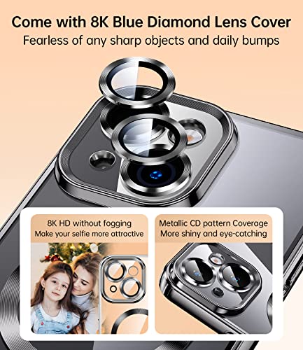 Jueshituo Magnetic Glossy Clear For Iphone 14 Plus Case With Full Camera Cover Protection [No.1 Strong N52 Magnets] [Military Grade Drop Protection] For Women Girls Phone Case (6.7")-Space Black #TOP2