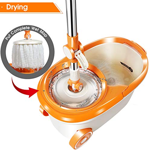 Mastertop Spin Mop & Bucket With Wringer Set, Floor Cleaning, Household Cleaning Supplies, Stainless Steel Spinning Mop Bucket, 7 Microfiber Mop Refills, 57" Extended Handle, 2 Wheels Easy Moving #TOP4