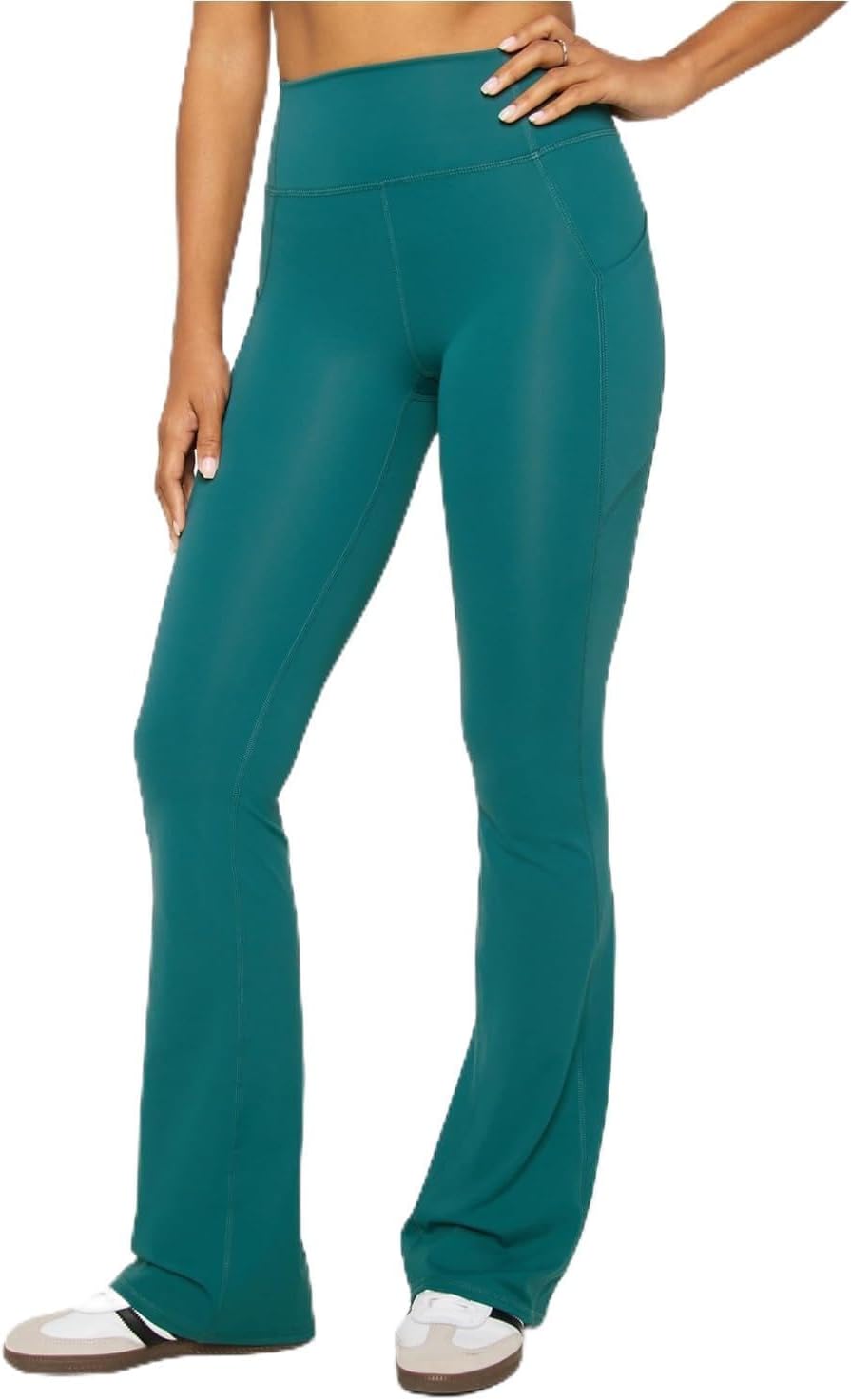 Fabletics Women's Oasis PureLuxe High-Waisted Pocketed Kick Flare, M/Regular, Green Abyss