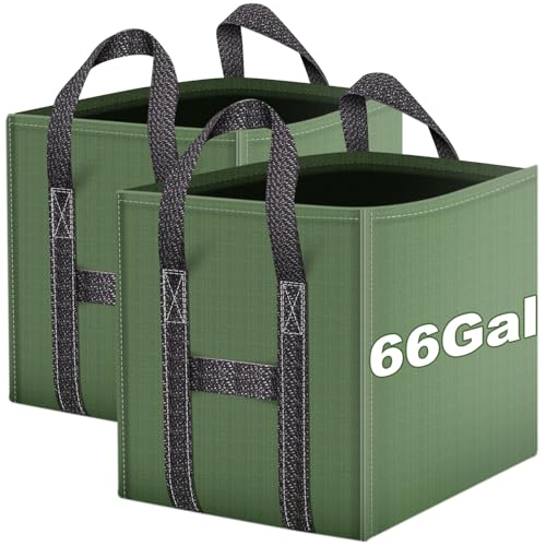 IWNTWY 2-Pack 66 Gallons Reusable Yard Waste Bags, Upgrade Heavy Duty Foldable Garden Leaf Bag Lawn Bags Trash Bag Waste Container, Keep Upright (25.5