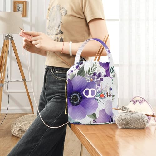 Image of Tatenale Crochet Bag Yarn Bag Knitting Project Bag with Pockets and Handle Portable Yarn Storage Organizer Tangle Free 8.3x11 InchBlue and White Silver Lotus Flowers and Berries20
