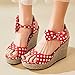 KISSASA Womens Polka Dot High Heels with Bow Espadrille Wedge Peep Toe Satin Sandals Red Size 8,