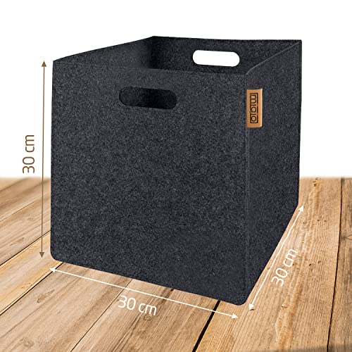 Miqio® Design pudełko do przechowywania z filcu zestaw 4 sztuk | 30x30x30 cm | Organizer pudełko składane | Kosz do przechowywania | Pudełko na półkę wkład Kallax | Ciemnoszary