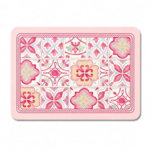 Image of Luxe Home International Dish Dry Mats for Kitchen Counter, Rubber Quick Dry Mat for Kitchen Utensils, Moroccan Tile Pattern Smooth Absorbent Placemat, 35x55 cm, Pink, Pack of 1
