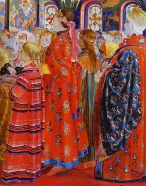 Peinture à l'huile Russian Women Andrey Ryabushkin tableau église 30x36 pouces