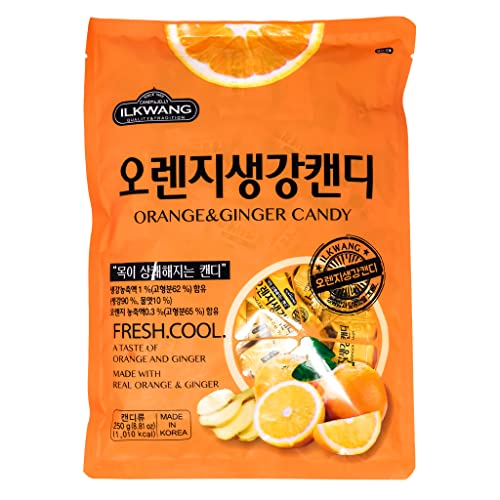 Orange GINGER Candy Hard Drops Tummy Drops Chimes Natural Chews Chewy Candy Nausea Relief Preggie Pops 8.8oz (250 grams) Product of Korea_Individually Wrapped (Orange Ginger) (2)