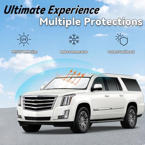 Image of Windshield Sunshades for Cadillac Escalade 2021-2026 Sun Shade | Car Front Window Sunshade with 240T Sun Visor Protector Blocks UV Rays Heat Sun Shield Accessories