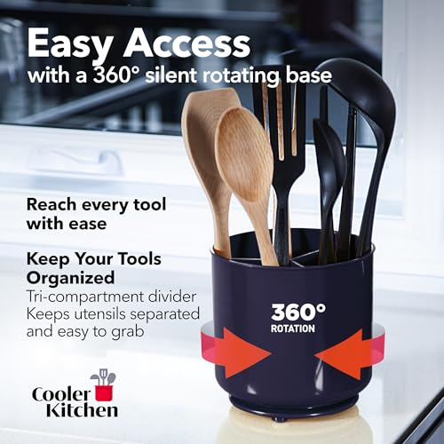 image for Cooler Kitchen Plastic Rotating Extra Large Utensil Holder Crock with 