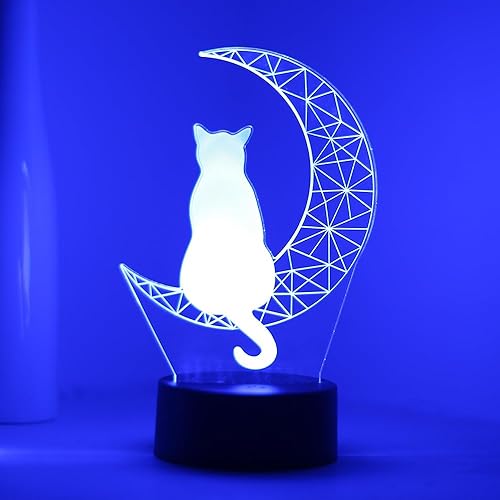 EXIGENT Lámpara LED 3D Luna Gato Lámpara Acrílico Ilusión Noche Intermitente Fresco (Moon_Cat)