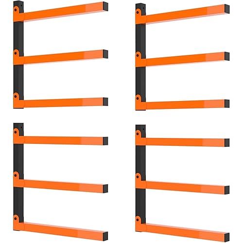 LIANTRAL Lumber Storage Rack Wall Mount, 4 Packs 3-Level Heavy Duty Floating Lumber Shelf Organizer for Indoor & Outdoor Storage Solution for Workshop or Garage (Orange)